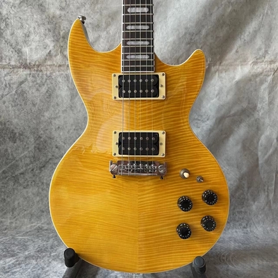 China Custom Flamed Maple Veneer Pearloid Notched Block Inlays OVATION Electric Guitar supplier
