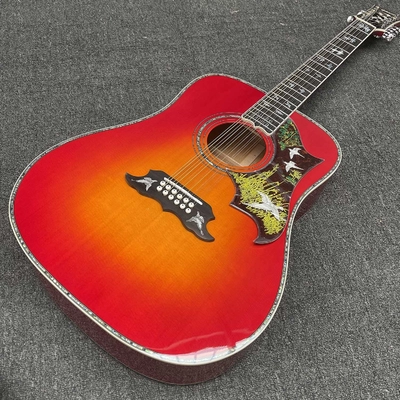 China Custom 12 strings 41 inch Flamed Maple Neck Doves Dreadnought Acoustic Guitar Deluxe Version Customized Headstock supplier