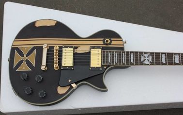 China BLACK ESP style solid body guitar,gold hardware,single cutaway Tuneomatic/stoptail bridge 2xHBsFree shipping direct from supplier