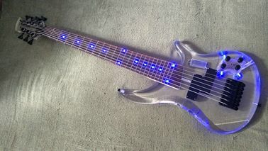China 7 Strings Bass Guitar Limited Edition Clear Acrylic Body Rosewood fingerboard inlay Blue LED lamp Electric Bass Guitar supplier