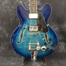 China Semi hollow shell Archtop guitar Quilted maple trans-Blue with Bigsby supplier