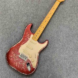 China High Quality Electric Guitar Relic Retro Strat Electric Guitar with Pink Flower Color free shipping supplier