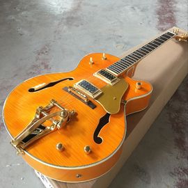 China Tiger Flame jazz electric guitar.F hollow body jazz guitar. orange guitar.vibrato system.free shipping supplier
