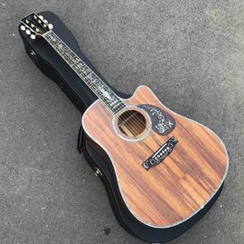 China Factory Cutaway 41 Inch KOA Wood Acoustic Electric Guitar Ebony Fingerboard Abalone Inlays D Style KOA Guitar supplier