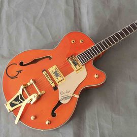 China 2019 New Orange Flame Maple Electric guitar Semi Hollow Body Jazz Electric Guitar with Golden Bigsby Tremolo supplier