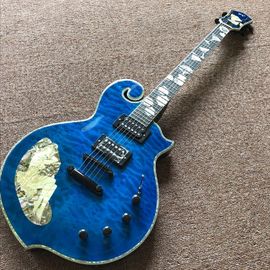 China New handwork 6 Strings Rosewood fingerboard Electric Guitar with blue color flame top guitar and black hardware supplier