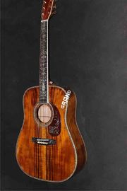 China AAAA all solid koa wood guitar dreadnought body solid koa acoustic electric guitar abalone binding ebony fingerboard EMS supplier