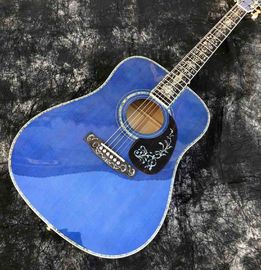 China Water Ripple Maple Abalone Ebony Fingerboard Blue Solid Spruce 41 Inch D45d Style Acoustic Guitar supplier