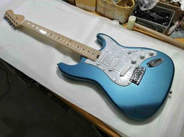 China Metal blue color solid body white pickguard maple fretboard Elite electric guitar supplier