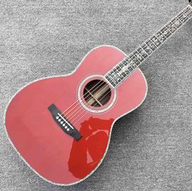 China 100% All Real Abalone Ebony Fingerboard OOO45s Acoustic Electric Guitar in Wine Red supplier