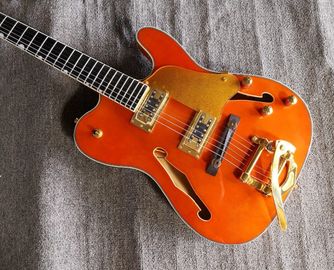 China Custom orange TL hollow body f hole ebony fingerboard gold bridge electric guitar musical instrument shop supplier