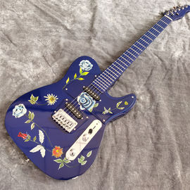 China Handmade Painting Flowers on Body Blue Fingerboard and Head Electric Guitar supplier