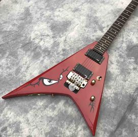 China Custom Electric Guitar in Red New Double Shake Printed Bird's Eye Gold Hardware Customizable Logo supplier