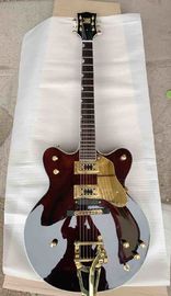 China Custom Made Semi-Hollow Jazz Electric Guitar with Gold Hardware in Wine Brown supplier