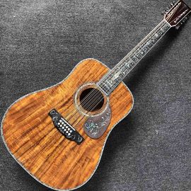 China Custom 12 Strings Solid KOA Wood Top Guitar Ebony Fingerboard Real Abalone Shell Binding and Inlay Acoustic Electric Gui supplier