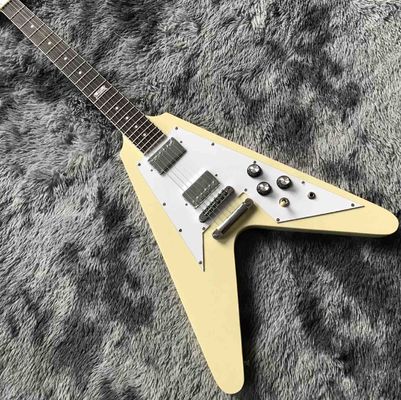 China Custom Grand V Shaped Electric Guitar in Cream White supplier