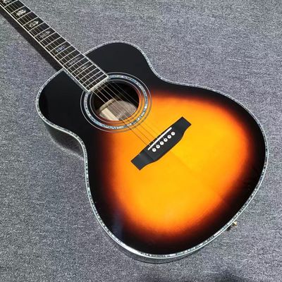 China Solid Spruce Wood OM Round Body Ebony Fingerboard Full Abalone Binding Classic Acoustic Electric Guitar in Sunburst supplier