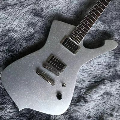 China 2021 NEW Custom Grand Electric Guitar with Silver Sparkling Finishing No Binding on Body Dot Inlay Chrome Hardware supplier