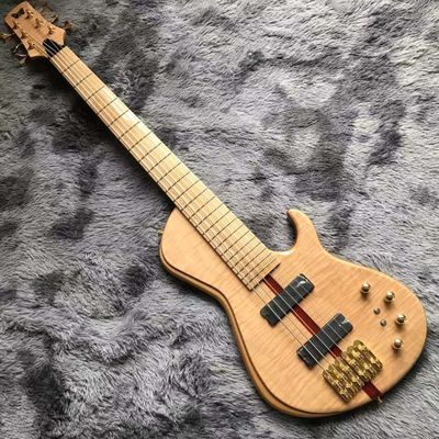China Custom Neck Throu Body Flamed Maple Top Ash Wood 6 Strings Guitar Bass with 940mm Scale Lengthen supplier