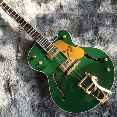 China Custom Semi Hollow Body Jazz Electric Guitar With Bigsby Tremolo in Green Color supplier