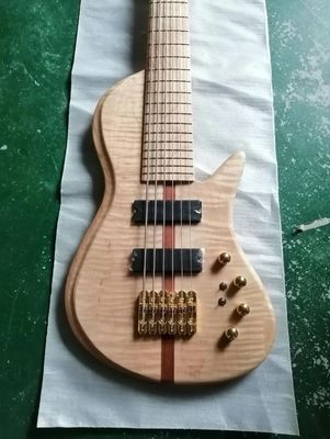 China Custom Flamed Maple Top Neck Through Body 6 Strings 24 Frets Active Pickup Electric Bass Guitar supplier