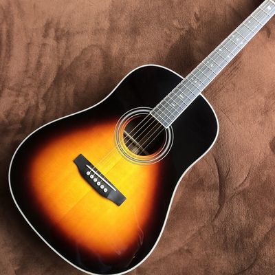 China Custom J45 Body AAAA All Solid Wood Acoustic Guitar Sandalwood Back and Sides in Sunset Color with Classic Headstock Log supplier