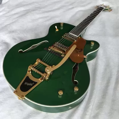 China Custom Gret Electric Guitar in Green Color Semi Hollow Body Jazz Electric Guitar With Bigsby Tremolo and High Grade Tune supplier