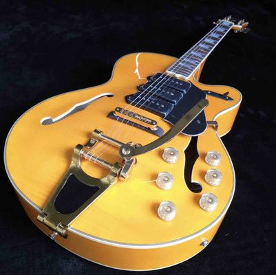 China Custom Golden Jazz Electric Guitar in Yellow supplier