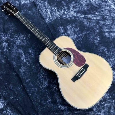 China Custom Solid Sikta Spruce Top Rosewood Back Side OM Abalone Acoustic Guitar Herringbone Binding supplier