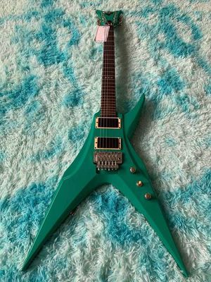 China 6 Strings Guitar 39 Inch V Shape Electric Guitar Neck Through Active Guitar Mahogany Wood Body Matte Pink Green Black Re supplier