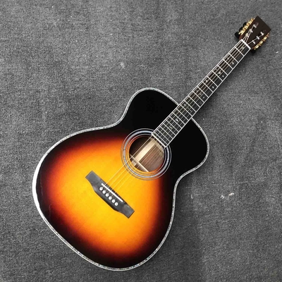 China Custom AAAAA All Solid OM Style Body Acoustic Guitar Ebony Fingerboard Coco Back Side Abalone Binding Classic Headstock. supplier