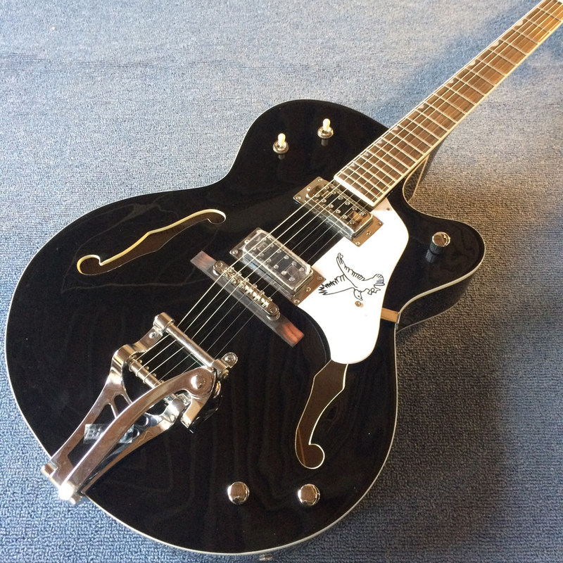 Hollow body jazz electric guitar,Double F hole, tremolo system, black
