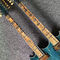 Top brand two head blue electric guitar with double neck and shell inlays supplier