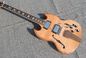 High quality custom 6 string electric guitar, flame maple veneer, wood color body, double F hole half hollow body, rosew supplier