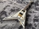 Custom Jackson V electric guitar white color in black strips with gold hardware accept guitar OEM supplier