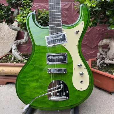 China Custom Mosrite Electric guitar JRM Johnny Ramone Guitar with Water Ripple in Green Color supplier