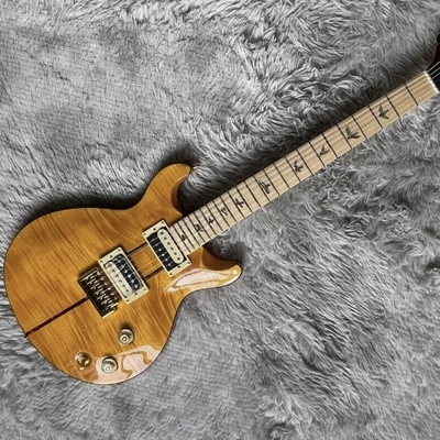 China Custom Yellow Santana Retro Electric Guitar Flamed Maple Top Veneer HH Pickups Tremolo supplier