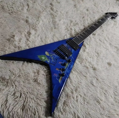 China Factory Customized Special Body Blue Flying V Electric Guitar Black Hardware with A Top Quality supplier