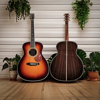 China Custom Dark Brown Burst Solid Wood OM-42 / 45 Style Acoustic Guitar supplier