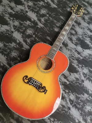 China Custom 43 inch SJ200 series limited edition handmade glossy painted abalone inlaid acoustic guitar supplier