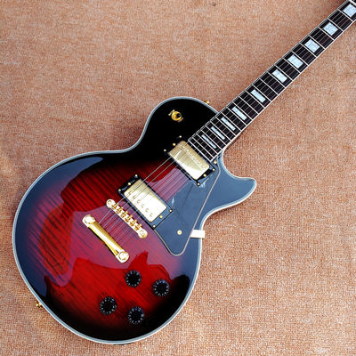 China High Quality Custom LP electric guitar, Red Flame Maple Top electric guitar with Gold hardware, free shipping supplier