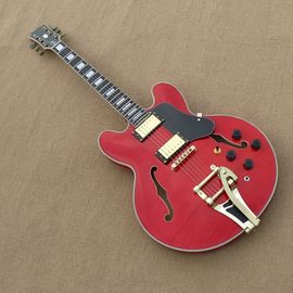 China Hollow body electric guitar quilt flame on body top and back ,Natural wood color,gold hardware supplier