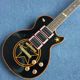 China New high-quality custom LP electric guitar, Black body with five pointed stars,free shipping supplier