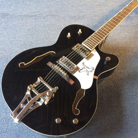 China Hollow body jazz electric guitar,Double F hole, tremolo system, black high quality jazz guitar supplier
