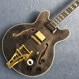China Hollow body jazz electric guitar,Guitar Quilted Maple Trans-gray burst color,Ebony Fingerboard supplier