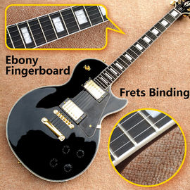 China LP Custom Shop Black Color Electric Guitar EBONY Fretboard Binding frets Golden Hardware supplier