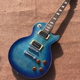 China Custom LP tiger flame standard blue electric guitar mahogany body neck supplier