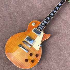 China One piece of body &amp; neck LP electric guitar Yellow tiger top adjusting the adjacent Matic bridge supplier