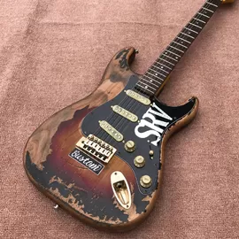 China New style high quality relic remains ST electric guitar, handmade SRV aged relic electric guitar, Vintage Sunburst supplier