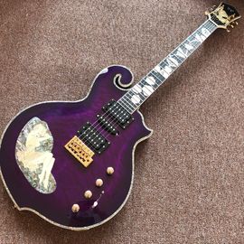 China New Design CUSTOM purple electric guitar , with shell beautiful woman on body , 6 strings guitars , high quality guitar supplier